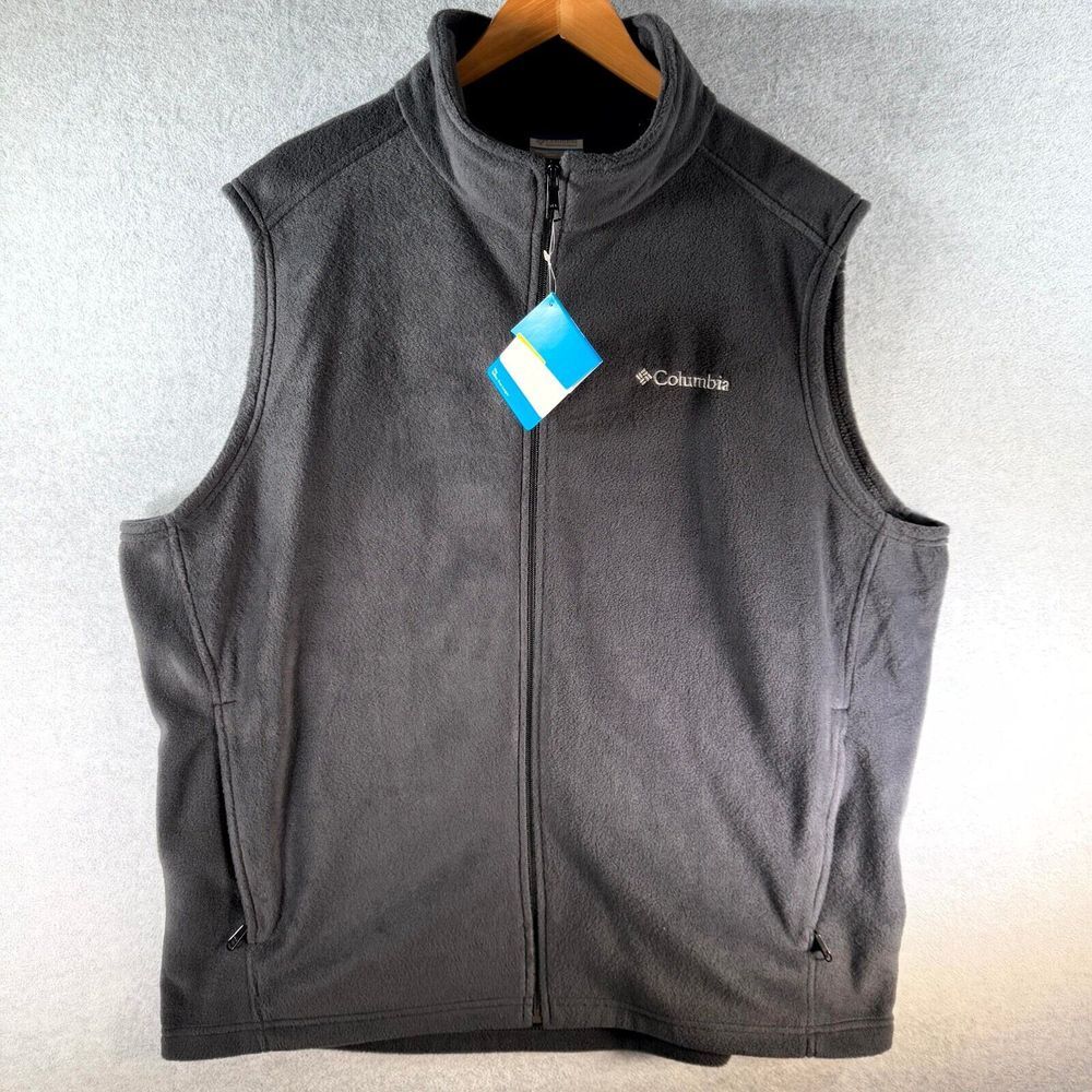 Columbia Steens Mountain Fleece‎ Vest Men's 2X Black Full Zip Pockets Mock Neck